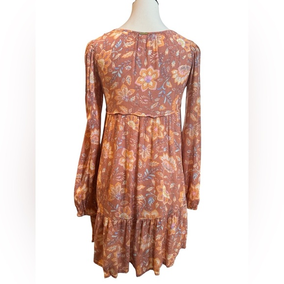 Billabong Floral Long Sleeve Dress - Orange and Cream - Picture 6 of 7